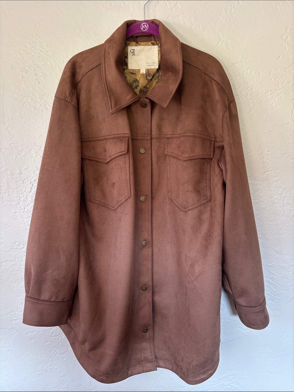 Anthropologie Pilcro The Tillie Relaxed Vegan Suede Shirt Jacket L - Picture 3 of 12